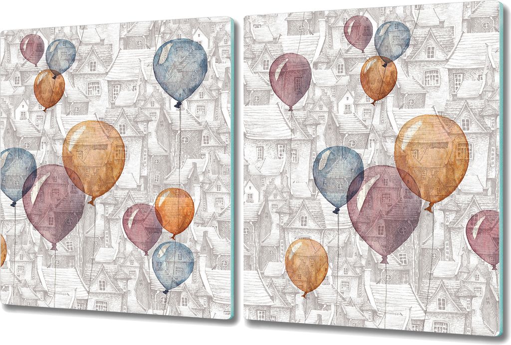 Glas Schneidebrett Herdabdeckplatten Schneideplatten - 2x 40x52 cm - Ballons Aquarell