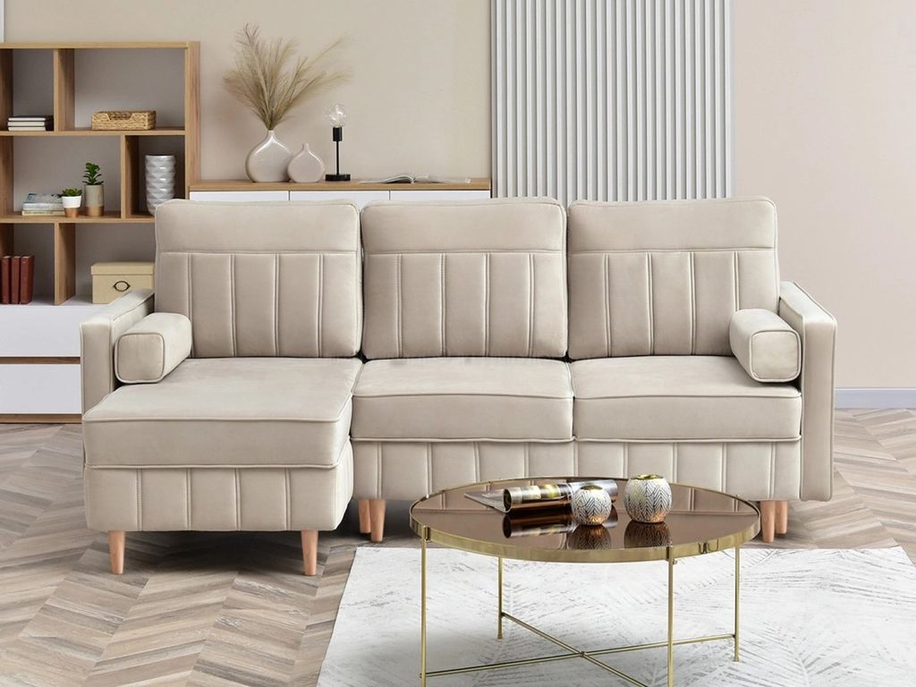 Ecksofa-Set KARELY - beige / Buche
