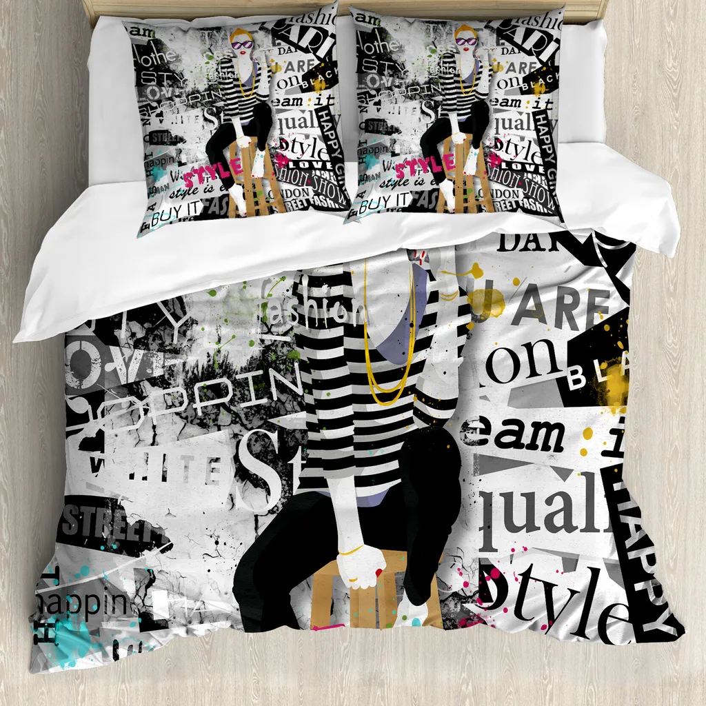 Copripiumino ABAKUHAUS Moda Grunge 155x220cm Bianco/Nero