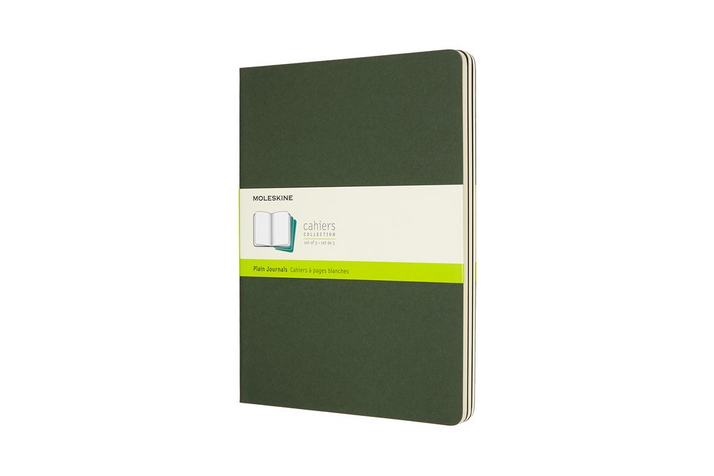 Moleskine Notizhefte Cahier 3er Set - mit Kartoneinband - 70g-Papier - XL (19x25) - Blanko - Myrtengrün