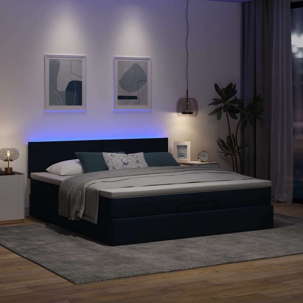 Möbel Ottomane Bett mit Matratze & LEDs Blau 180x200 cm Stoff - Klassische Betten 3312249