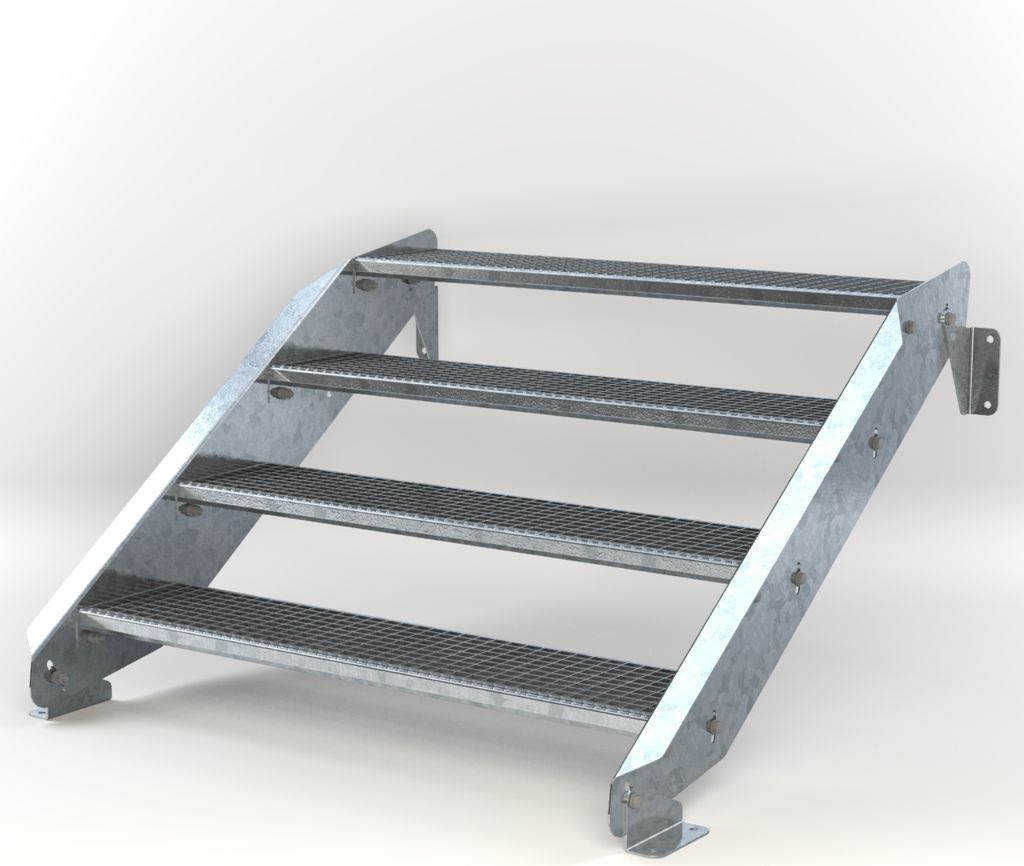 Stahltreppe 4 Stufen bis Höhe 84 cm, Laufbreite : 120 cm kein Geländer ST 3 (31 / 9 mm schmal)
