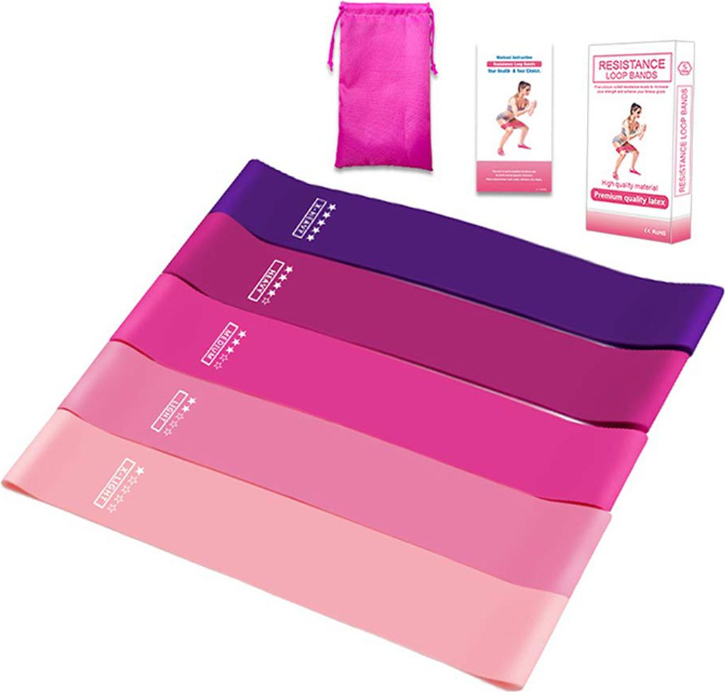 INF Übungsgurte/Yogabänder 5er-Pack Pink