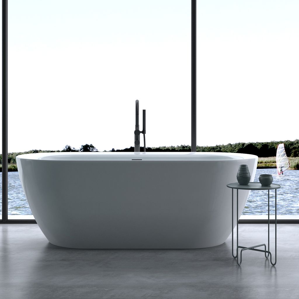 doporro Freistehende Design-Badewanne Vicenza507 180x65x60cm mit Ablaufgarnitur und Überlauf aus Acryl in Weiß und DIN-Anschlüssen