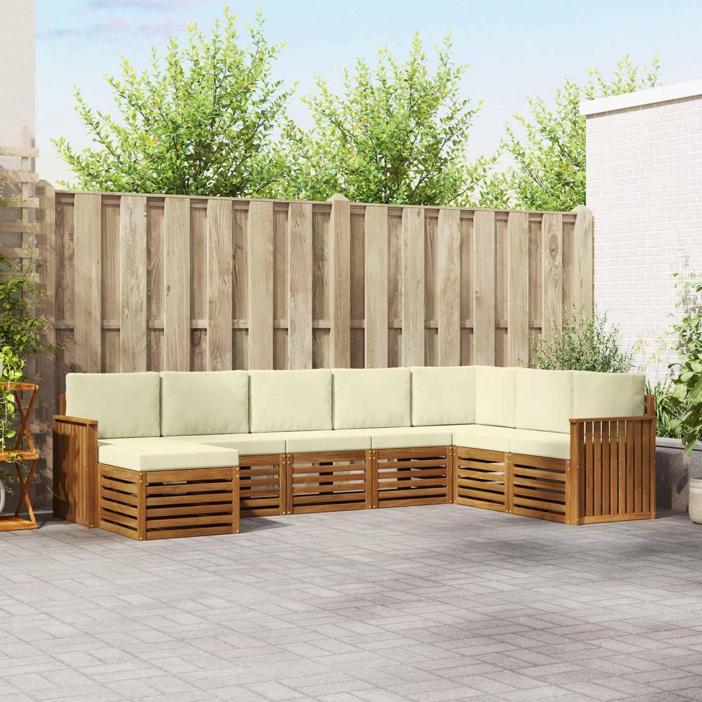 "Seasonal Sale"Sofagarnitur - CLORIS - Balkonmöbe/Sitzgruppe - 8 pcs - Moderne Design - Natur und Creme Massivholz Akazie - Gartensofas DEMöbel95...
