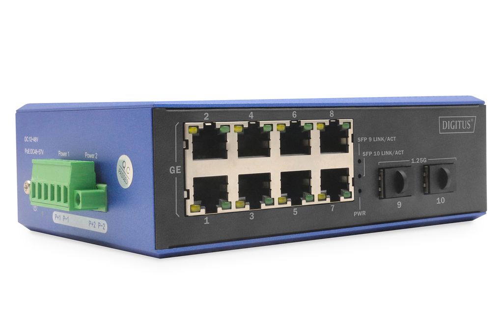 DIGITUS Switch 8 + 2 -Port Gigabit Ethernet PoE 20 km