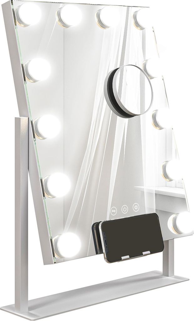 LED Kosmetikspiegel, 3 Lichtmodi, dimmbar, Touchsteuerung, USB, 37x46 cm, Weiß