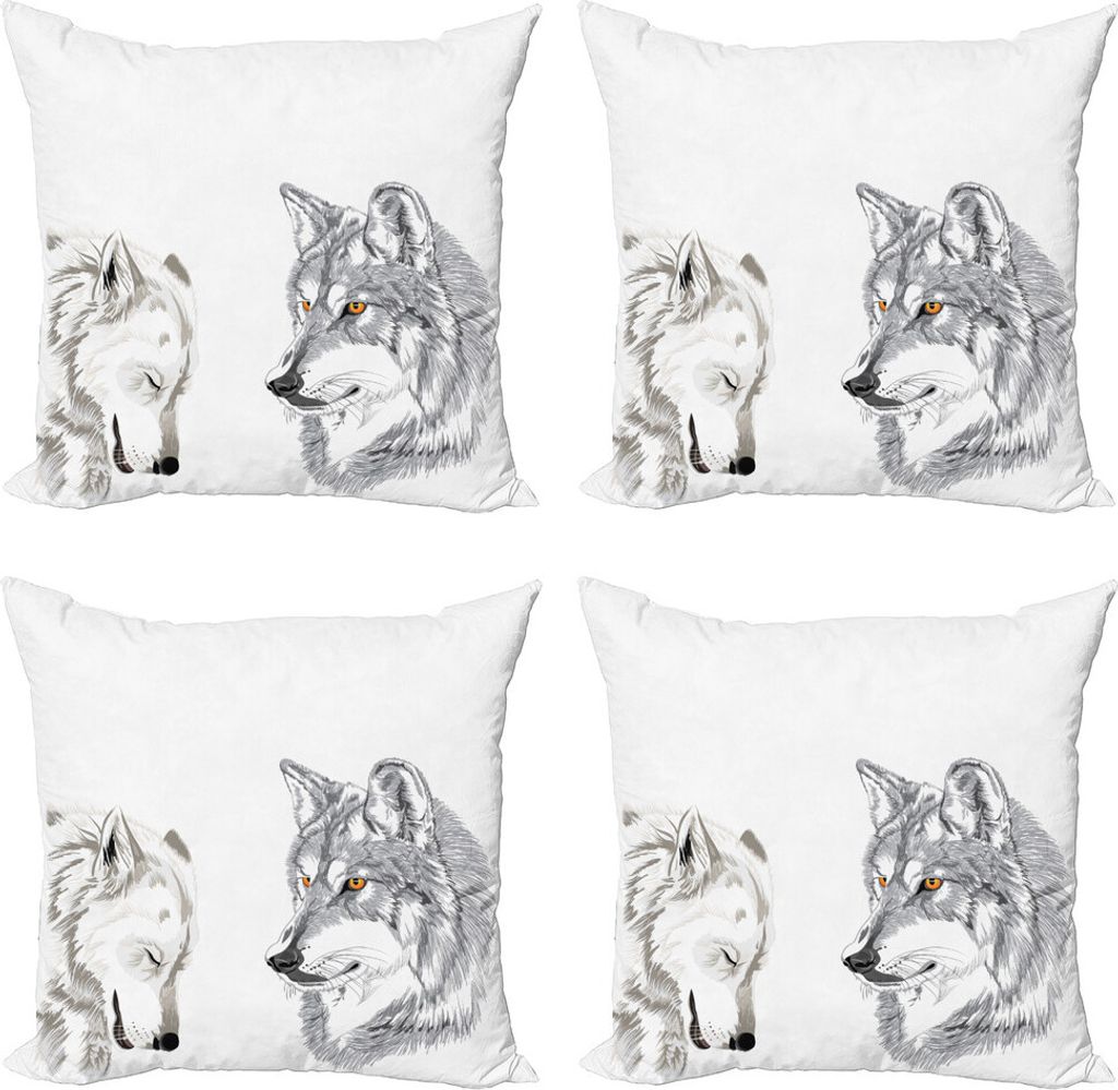ABAKUHAUS Skizzenhaft Kissenbezug Set (4 Stück), Flüchtiges Portrait Wildlife, Moderner Doppelseitiger Digitaldruck, 60 cm x 60 cm, Beige Grau Or...