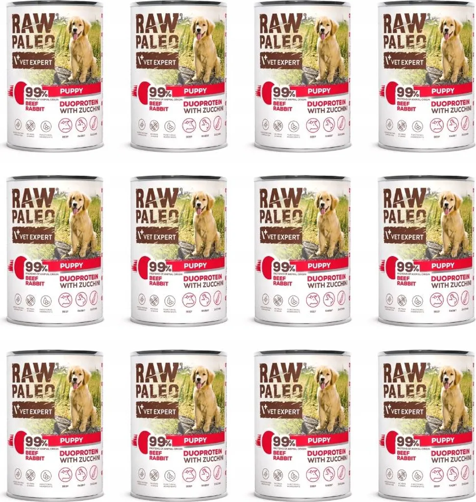 Aliment humide cru Paleo chiots bœuf et lapin - Pack de 12 x 400g
