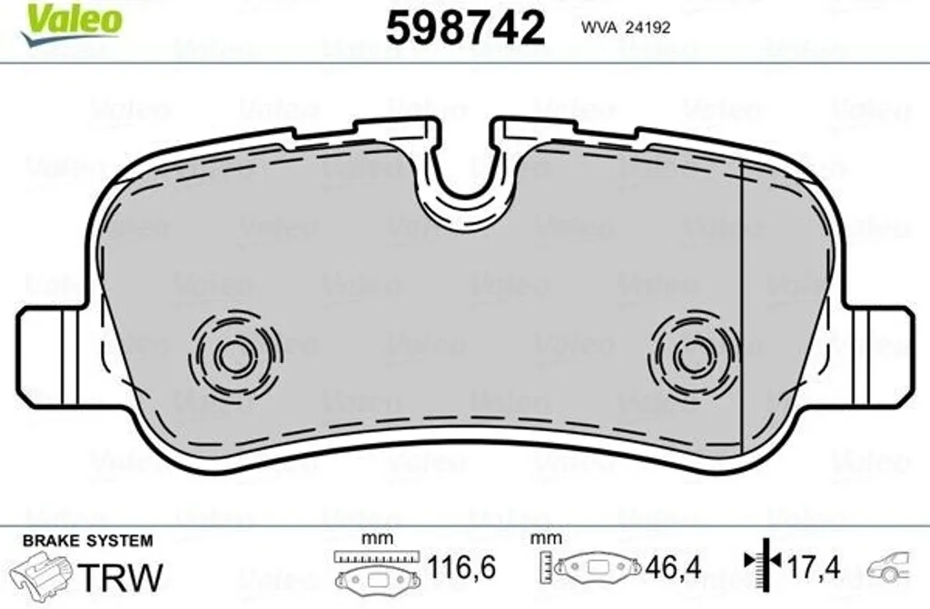 Plaquettes de frein arrière Valeo 598742 LR021316 pour Range Rover Sport