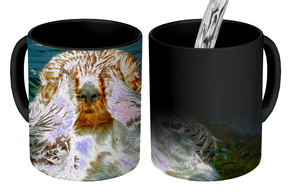 KitchenYeah Zauber Tasse Zaubertasse Magic Otter im Wasser 350 ml Farbwechsel Becher Geschenk Geschenkidee - Magic-Tasse - Fototasse - Keramiktas...
