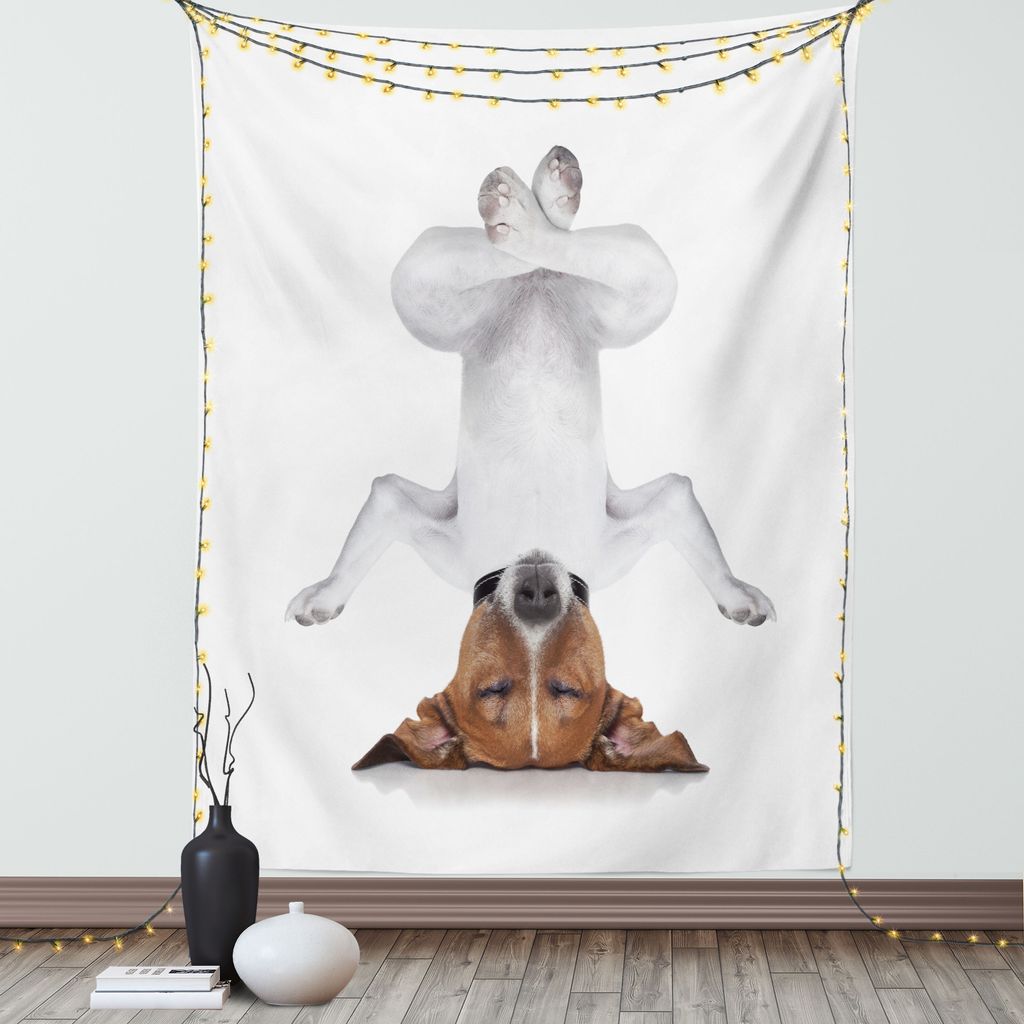 ABAKUHAUS Yoga Wandteppich, Yoga Jack Russell Hund mit geschlossen Augen Entspannend Ruhe Humorvolle Therapie, Wohnzimmer Schlafzimmer Seidiger Sat...