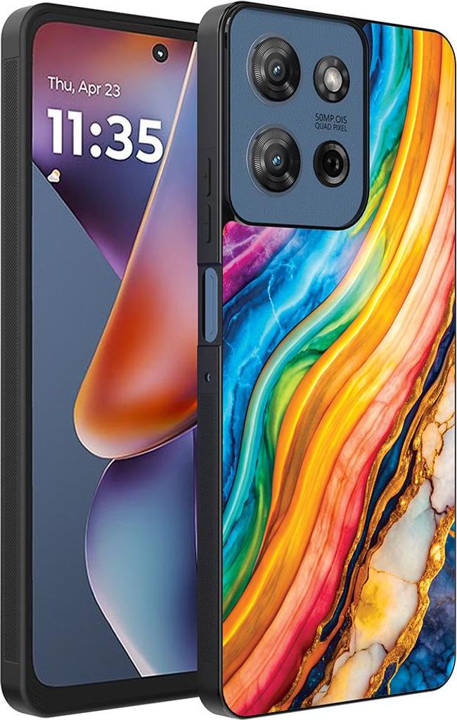 Smartphonica Telefon Fall geeignet für Motorola Moto G 2025 mit Regenbogen Gold Marmor Print - TPU Backcover Fall Regenbogen Gold Marmor Design