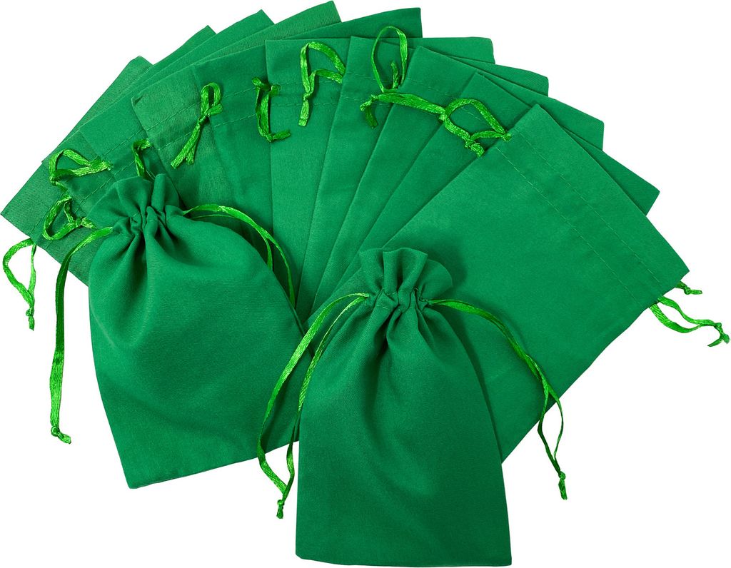 Oblique Unique 12 Baumwollsäckchen Baumwollbeutel mit Zugband Stoffsäckchen für Geschenke als Deko Weihnachten grün