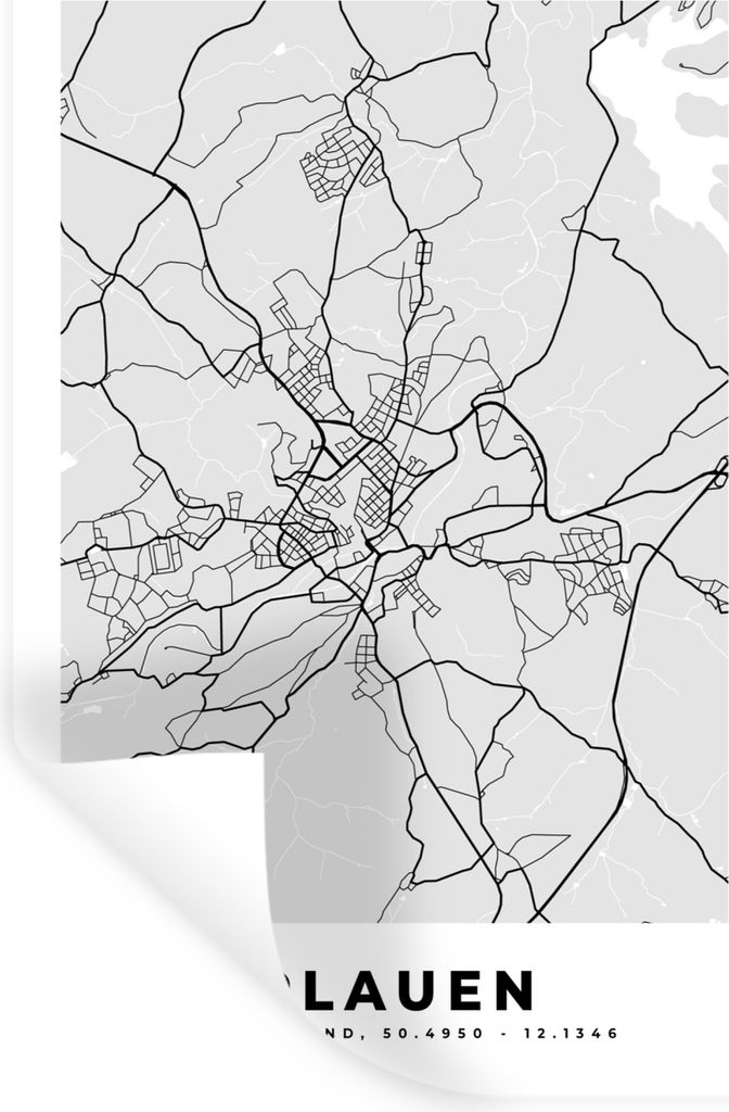 MuchoWow Wandtattoo Wandsticker Wandaufkleber Karte - Plauen - Deutschland - Stadtplan 80x120 cm Selbstklebend und Repositionierbar - Repositioni...
