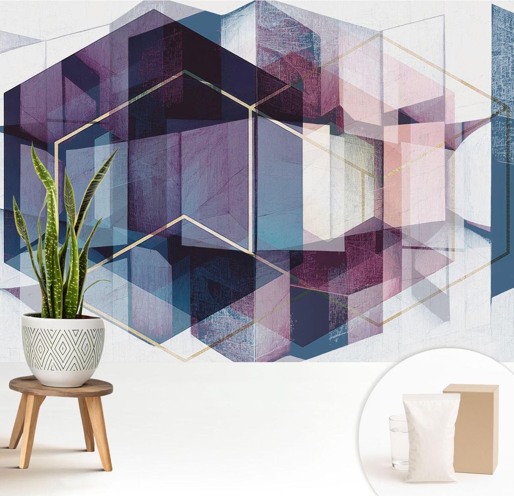 Fototapete - 208x146 cm - Tapete - Wandtapete - Wandbilder - Dekofolie - Tapete Folie - Wand - Dekoration - Wohnzimmer - Geometrische Würfel