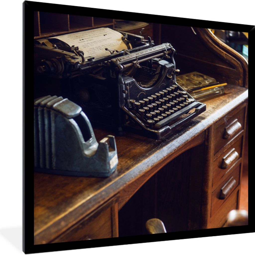 MuchoWow Gerahmtes Poster Schreibmaschine - Vintage - Antike 40x40 cm - Poster mit Schwarzem Bilderrahmen Wandposter Rahmen Foto Bilder - Mit Rah...