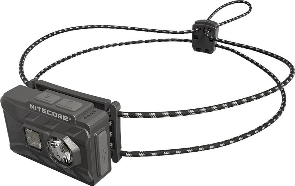 A Nitecore NU20 Classic headlamp with its adjustable strap, shown against a white background.