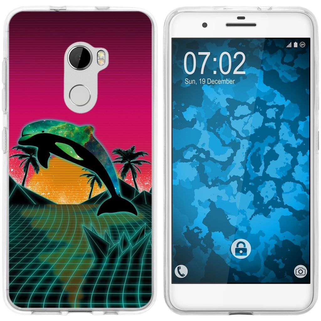 PhoneNatic Case kompatibel mit HTC One X10 Silikon-Hülle Retro Wave Delphin M1