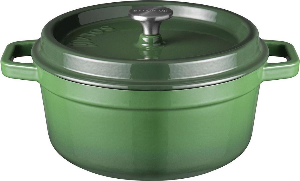 Sola Bräter mit Deckel Gusseisen - Grün - ø 28 cm / 5 Liter - Emaillierte Antihaftbeschichtung