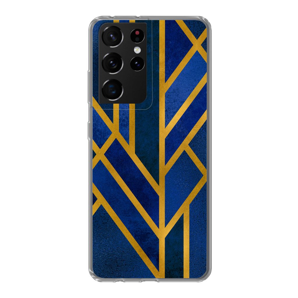 MuchoWow Handyhülle Schutzhülle Hülle für Samsung Galaxy S21 Ultra Gold - Blau - Luxus Silikon Softcase Handy Hülle - Mobiltelefon