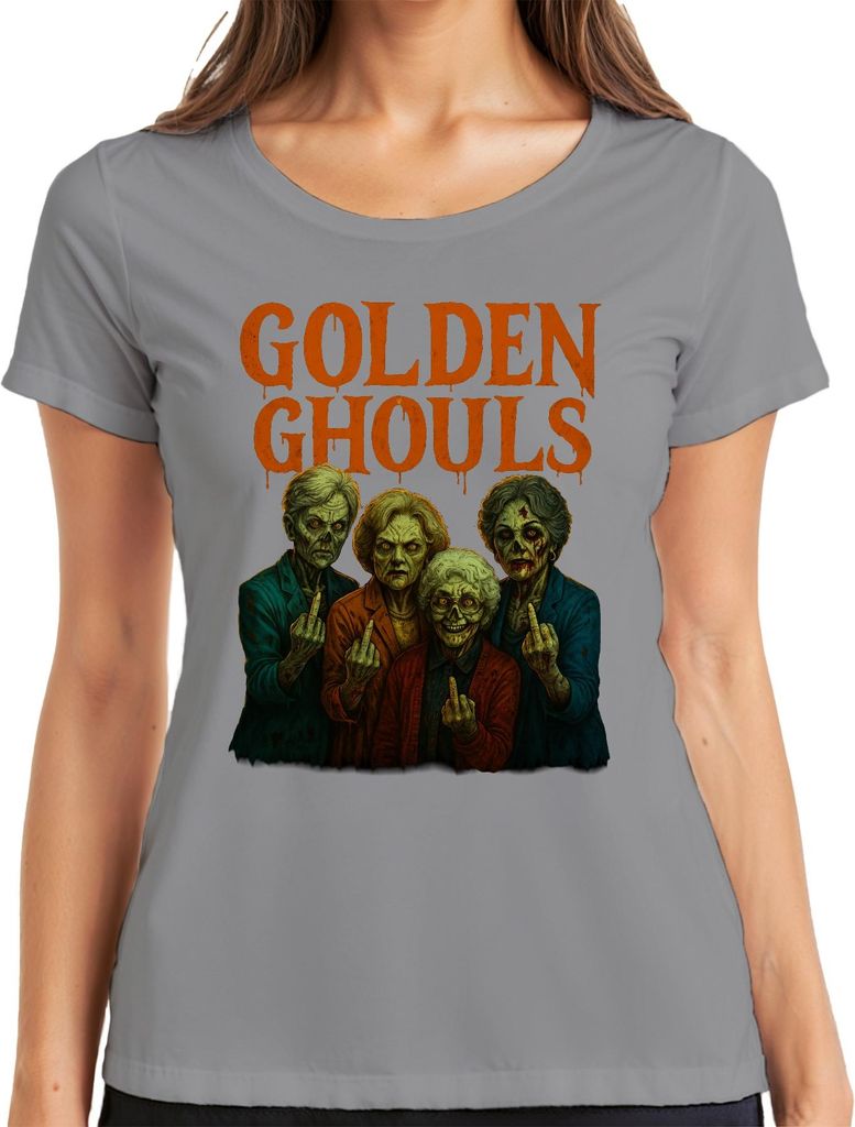 Golden Ghouls Zombie Omas Halloween Horror Grusel Golden Girls Parodie Damen T-Shirt, Grau, XL