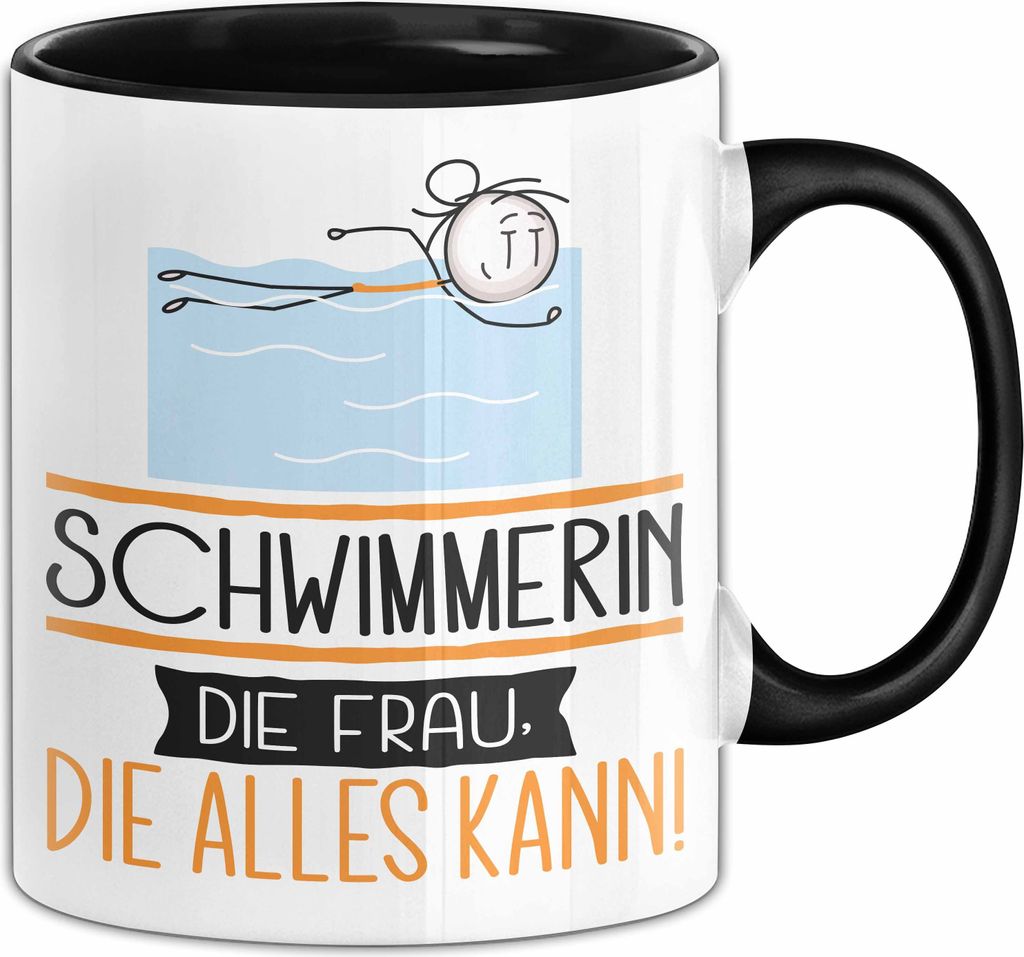 Schwimmerin Geschenk Tasse Becher Die Frau Die Allen Kann Geschenkidee für eine Schwimmerin Lustig (Schwarz)
