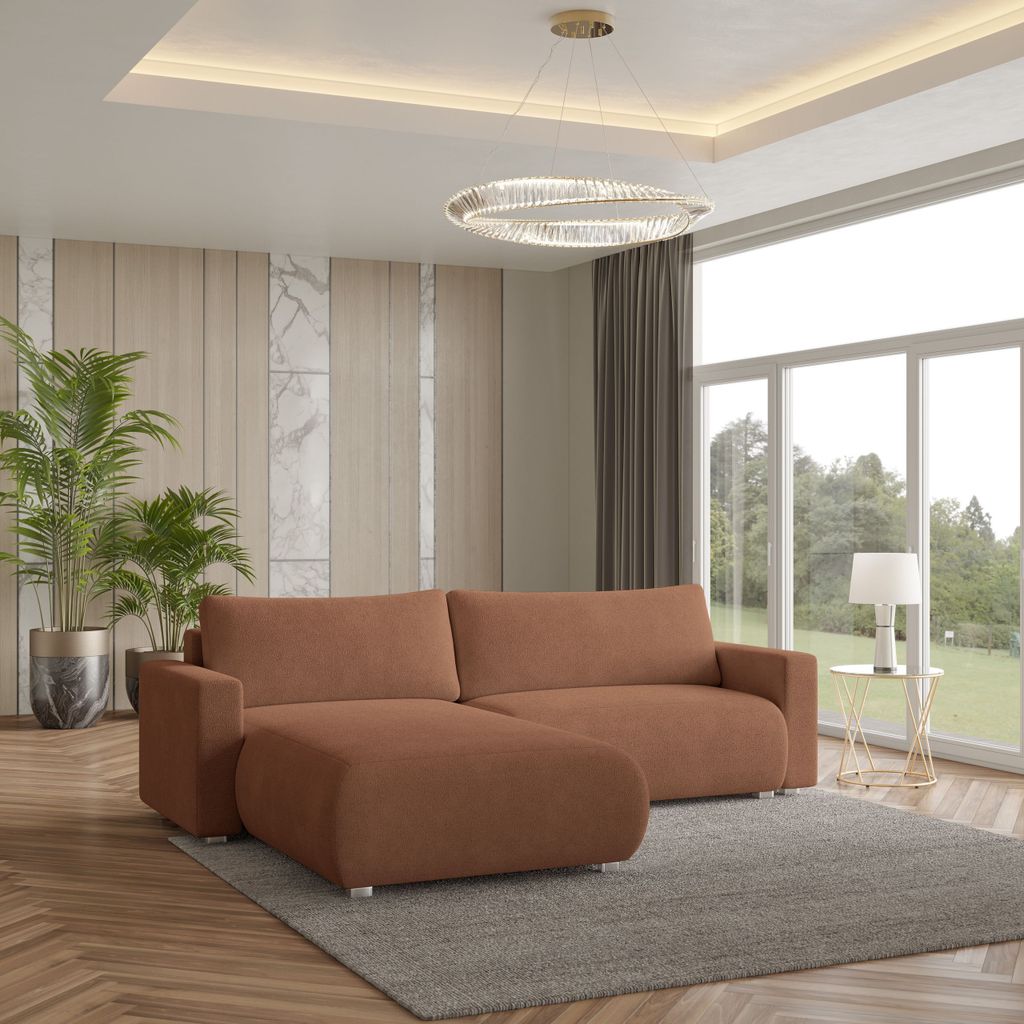 Masseno Ecksofa TURIN N mit Schlaffunktion L-Form, Sofa mit Bettkasten, Wohnzimmersofa, Couch, Soffa, Bettsofa, Couchgarnitur- Ceglasty, NOW OR NEV...