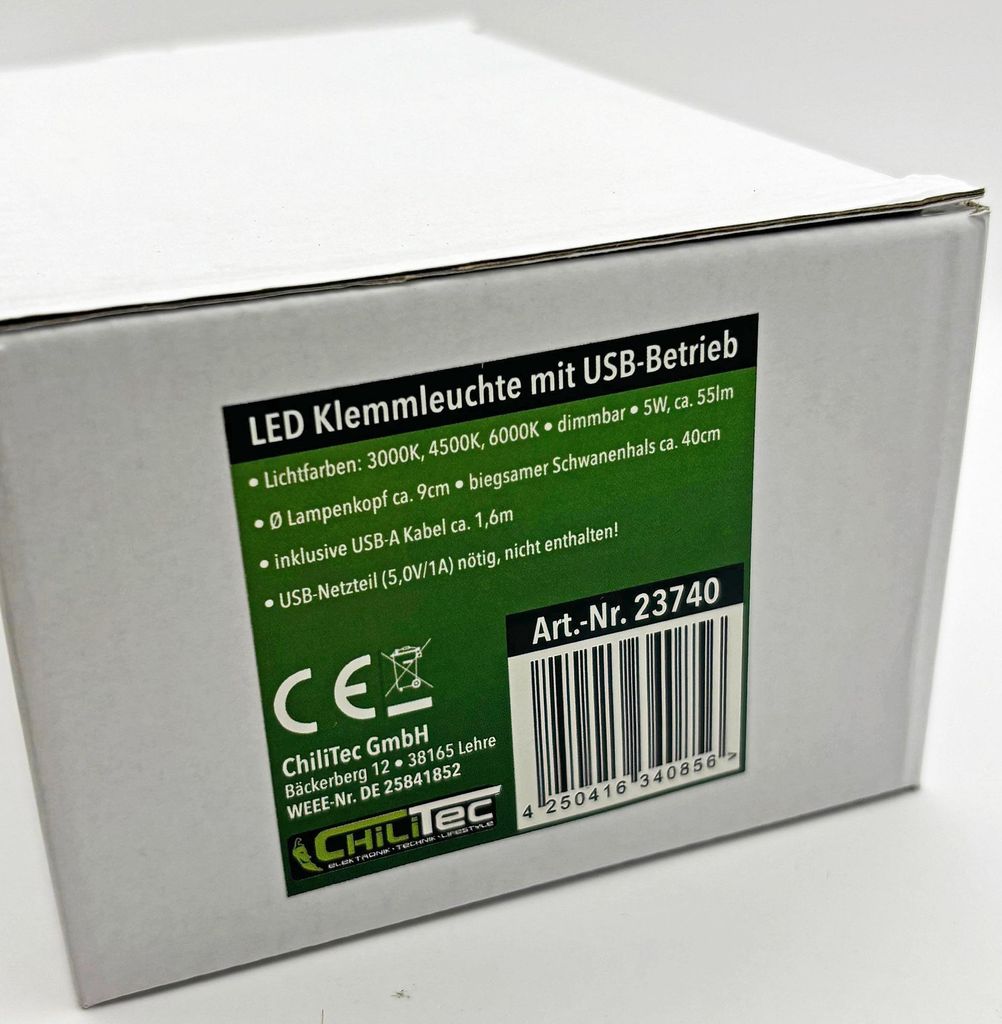 LED Klemmleuchte mit USB-Betrieb 40cm Schwanenhals, Produktbild 