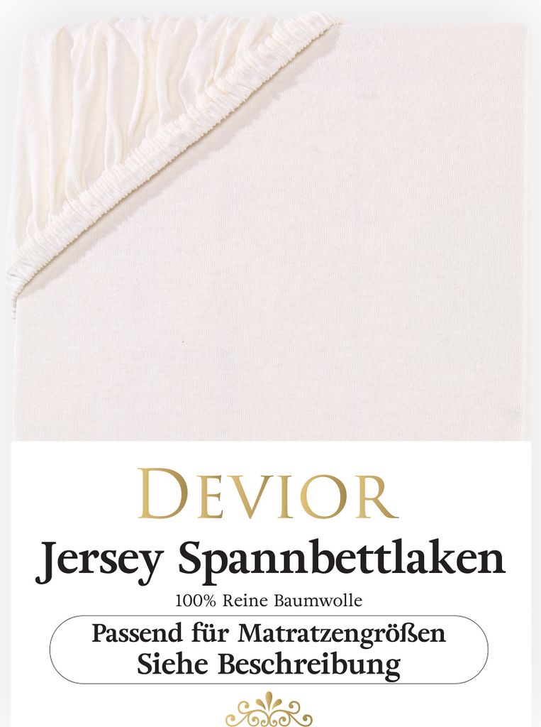 Devior Jersey Spannbettlaken 180x200 - 200x220 natur Bettlaken 100% Baumwolle für Boxspringbett und Wasserbett
