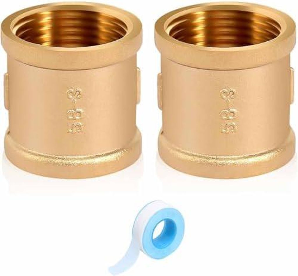 2 Stück Doppelnippel 1 Zoll, Messing Muffe 1 Zoll Verbinder für Rohrverbindungen Wasser Installation Doppelmuffe Heizung Trinkwasseranlage Heimwe...
