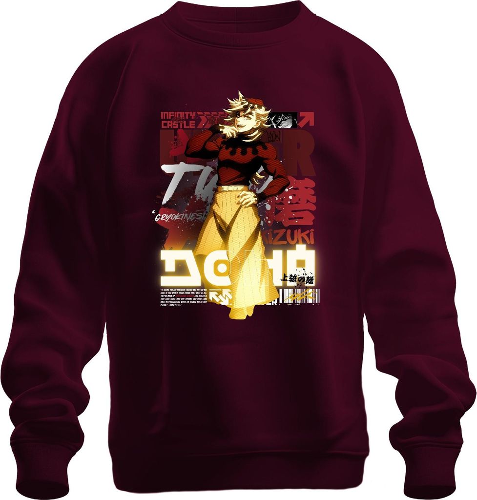 Kizuki Anime Charakter Clown Gelbe Hose Japan Y2K Streetwear Grunge Geschenk Uni Sweatshirt Pullover, Burgundy, M