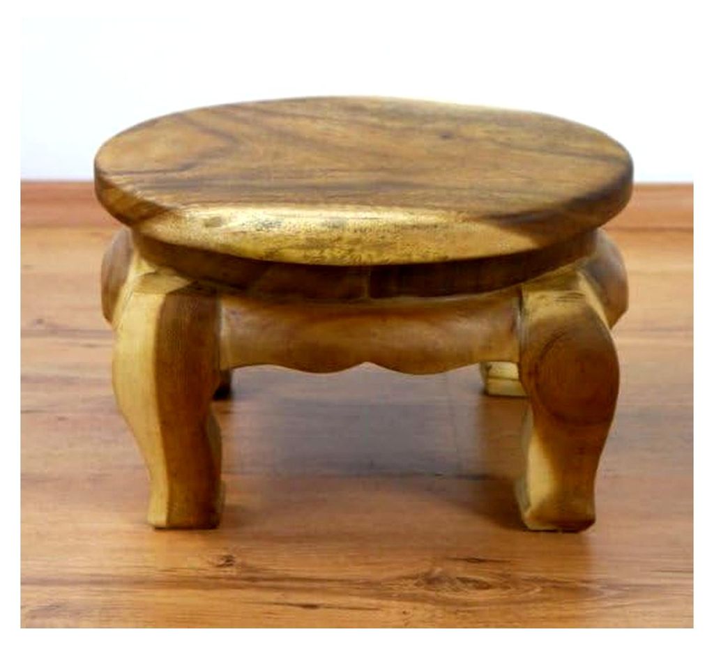Opiumtisch aus Massivholz – Ø30cm, 17cm hoch – Handgeschnitzter Beistelltisch aus Thailand, Nachhaltig und Robust, Setzt Dekorative Akzente al...