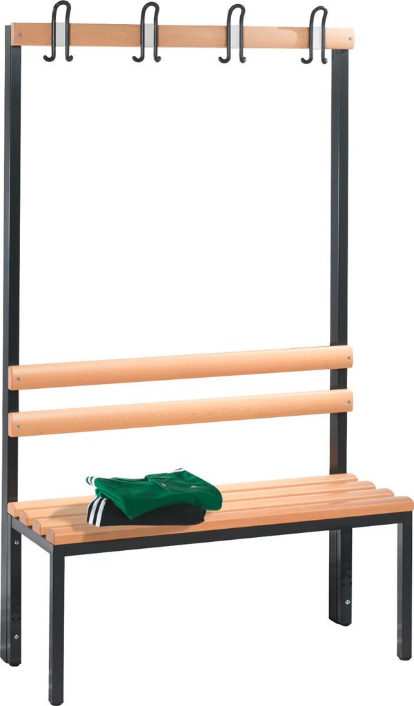 Garderobenbank Umkleidebank Fitness Studio ohne Schuhrost 4 Haken 165x100x40 cm