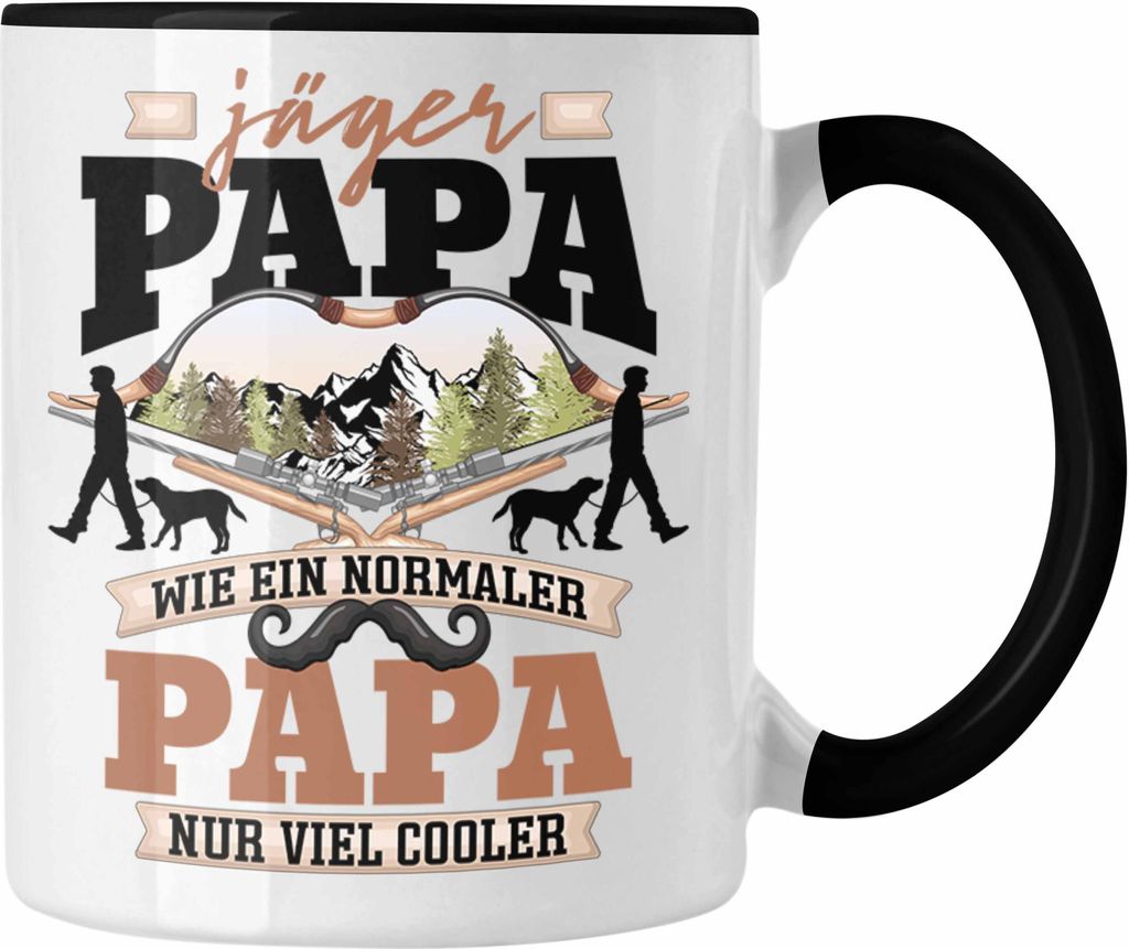 Trendation - Papa und Jäger Tasse Geschenk Spruch für Jäger Vatertag Lustige Geschenkidee Spruch (Schwarz)