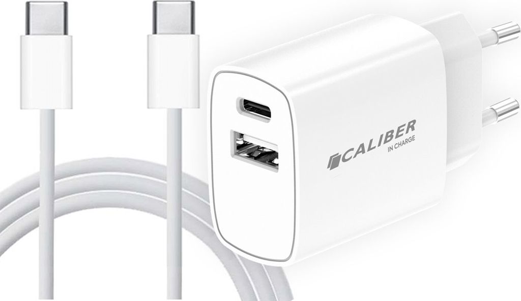 Caliber USB-C-Adapter - 20W Samsung-Ladegerät - mit 1,5 Meter Kabel - Geeignet für Samsung - Apple iPhone 15 - Apple iPad Pro - Weiss (PSPQ-20CCW)