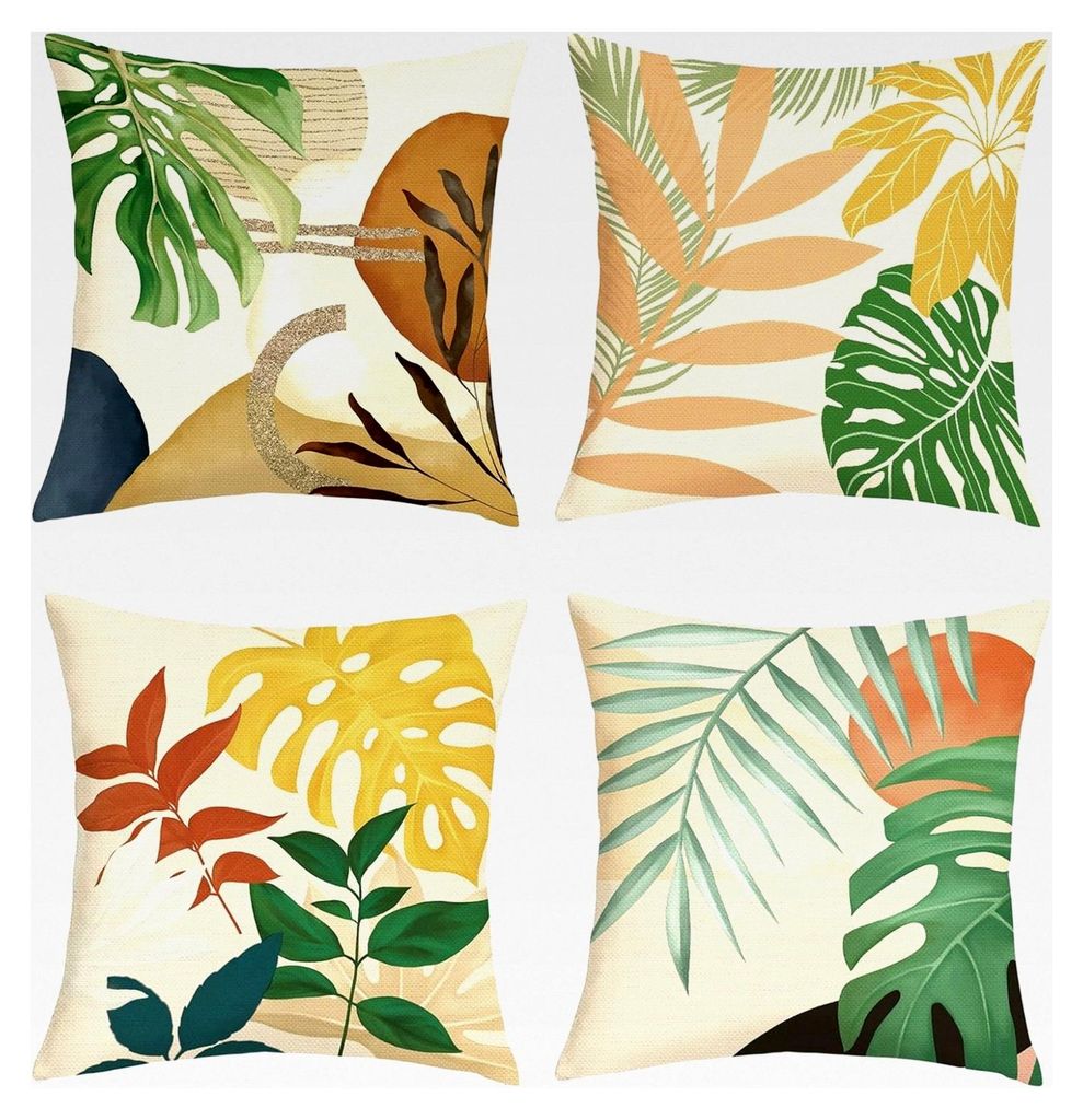Joymasion Kissenbezüge 45x45 cm 4er Set Boho Tropische Blätter Dekorative Kissenhülle für Sofa Couch Schlafzimmer Wohnzimmer