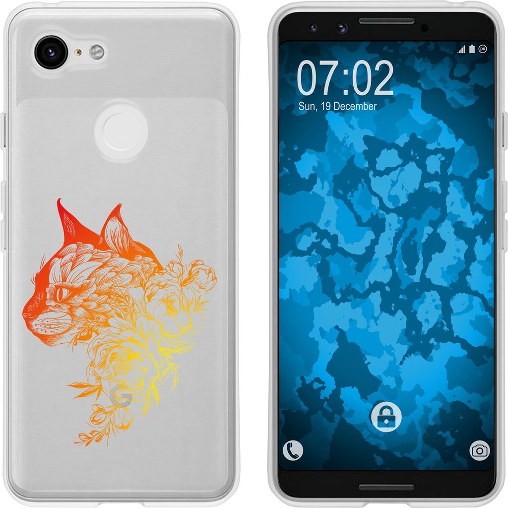 PhoneNatic Case kompatibel mit Google Pixel 3 Silikon-Hülle Floral Katze M2-2