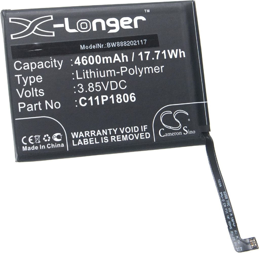 vhbw Akku Ersatz für Asus 1ICP5/65/87, C11P1806 für Handy Smartphone Telefon (4600 mAh, 3,85 V, Li-Polymer)