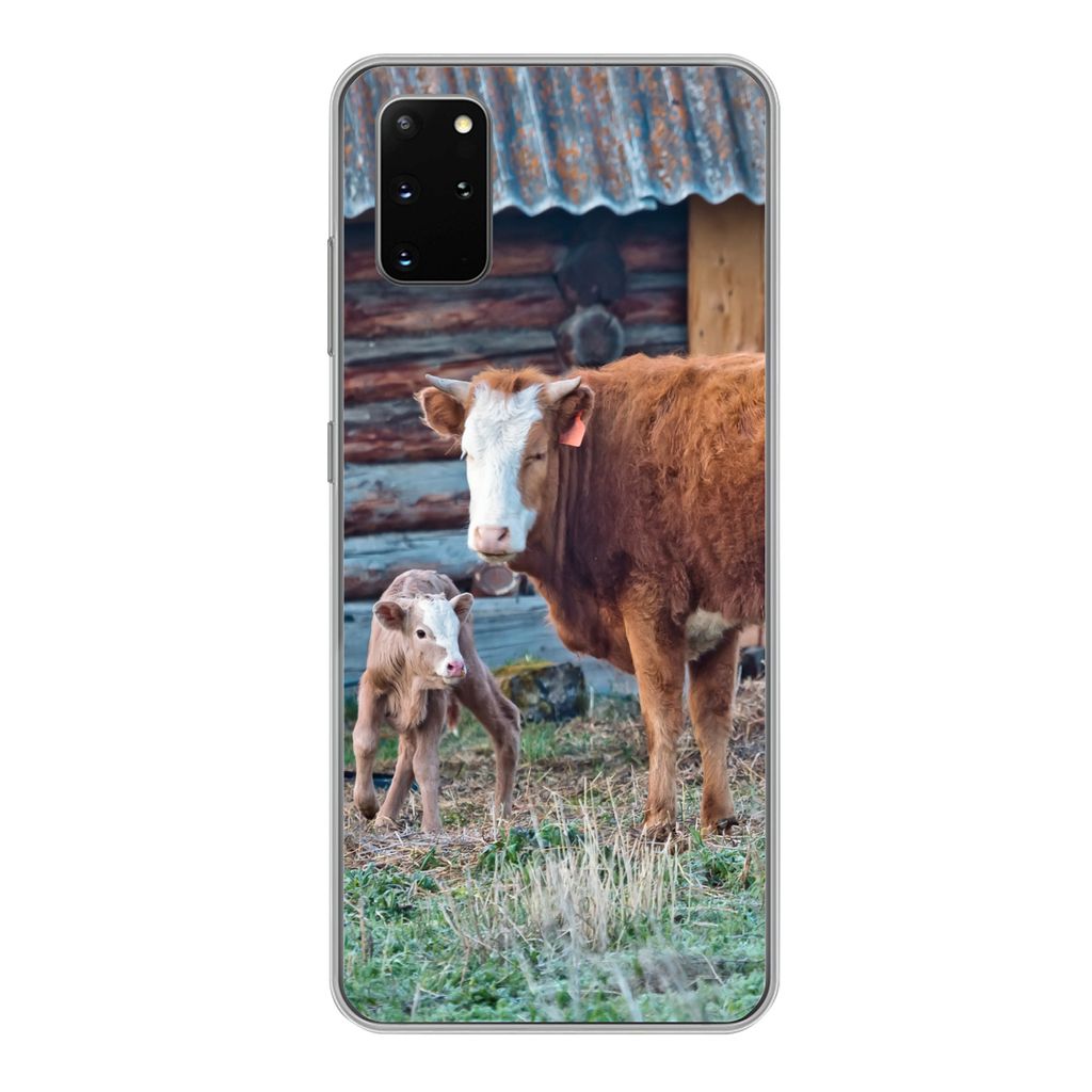MuchoWow Handyhülle Schutzhülle Hülle für Samsung Galaxy S20 Plus Kuh - Stall - Gras - Kalb Silikon Softcase Handy Hülle - Hartschale