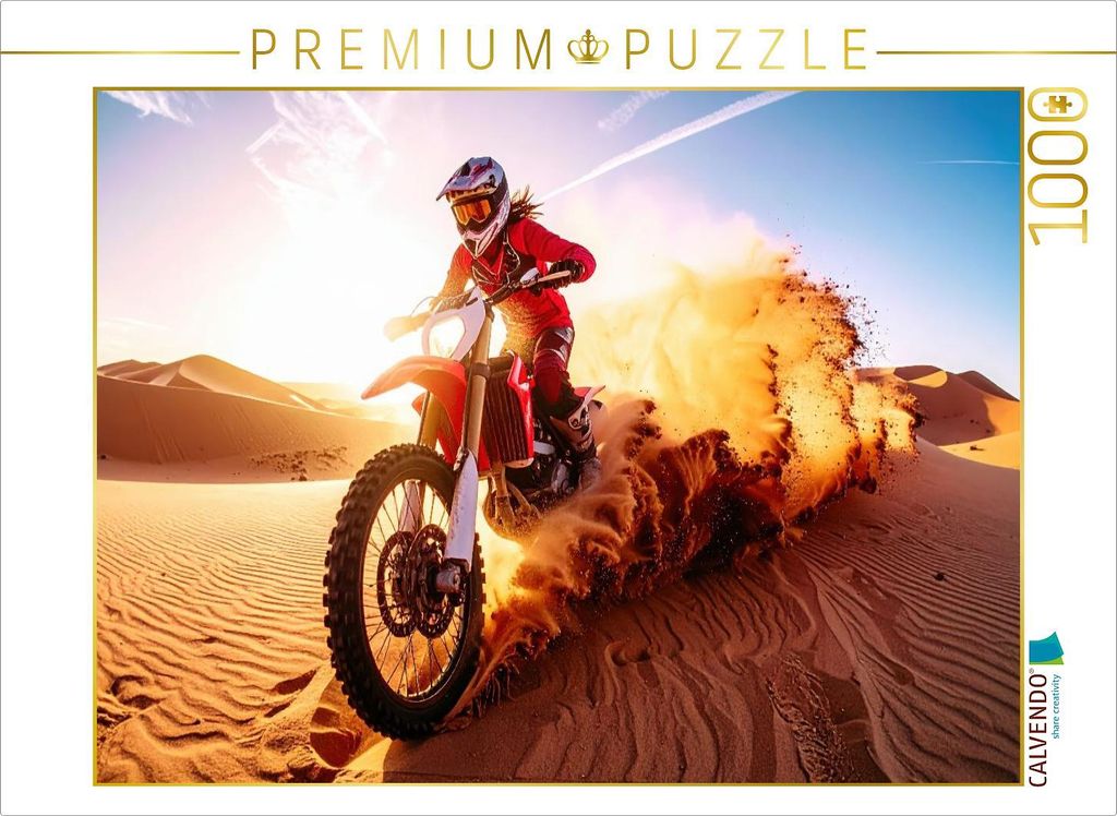 CALVENDO Puzzle Fahrerin im Gegenlicht in der Wüste, der Sand fliegt aufgewühlt hoch | 1000 Teile Lege-Größe 64x48cm Foto-Puzzle für glücklic...