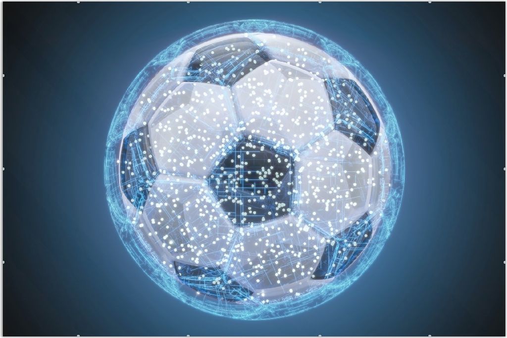 Wallario Wandbild Fußball digital - Netzwerk in blau, Größe: 61 x 91,5 cm, Poster mit rahmenlosen Bildhalter