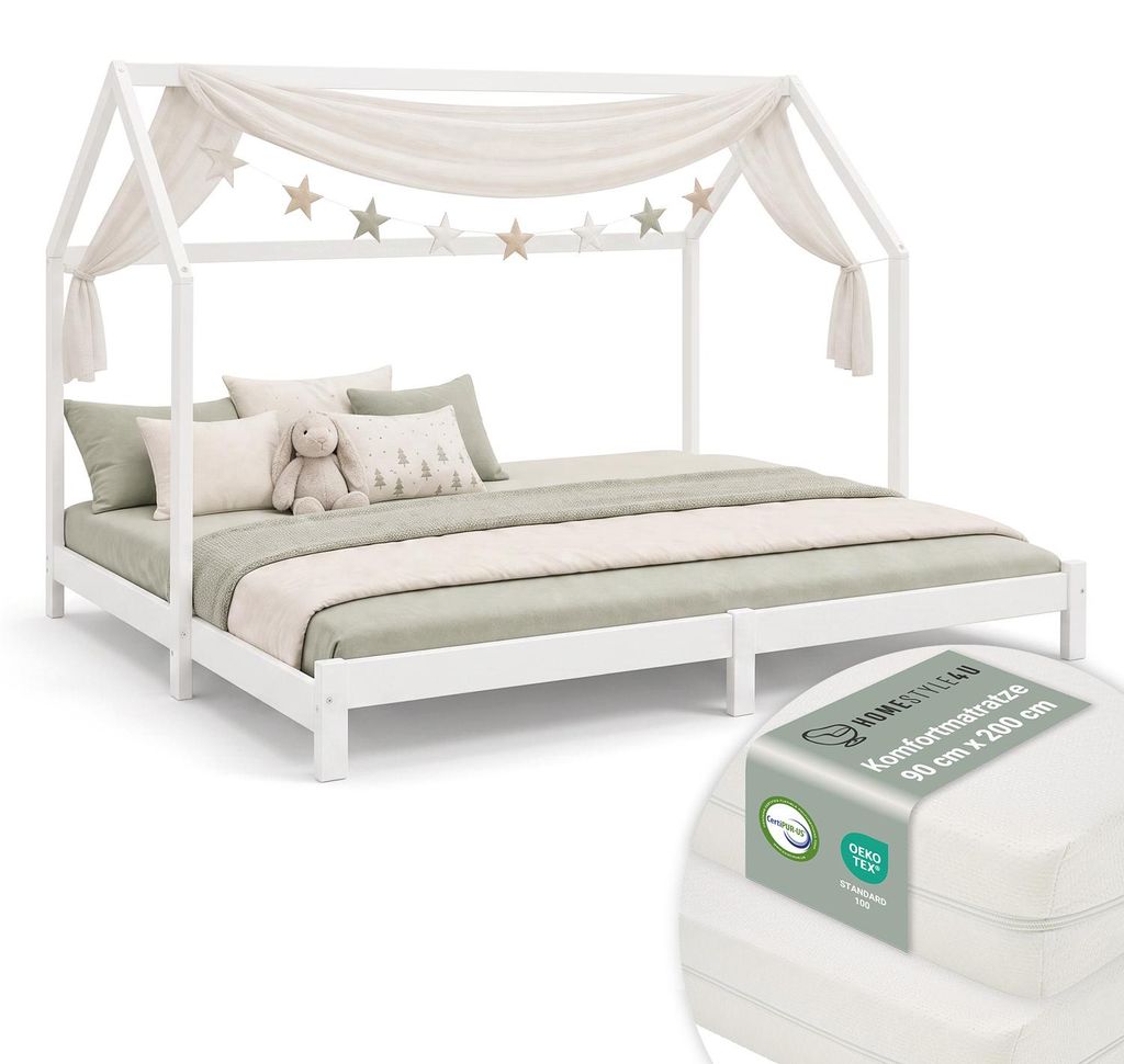 Homestyle4u Kinderbett 90x200 180x200 ausziehbar mit Produktbild 