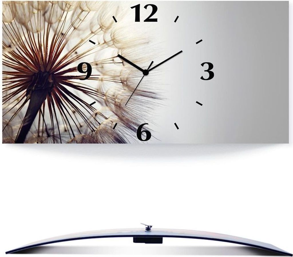 ARTland Wanduhr, gebogen Quarzuhr - schwarzer Zeiger Große Pusteblume Größe: 60x30 cm