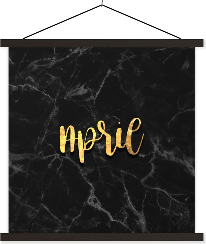 MuchoWow Textilposter Zitat - Kalender - April - Gold 120x120 cm mit schwarzem Rahmen - Aufhängungsset