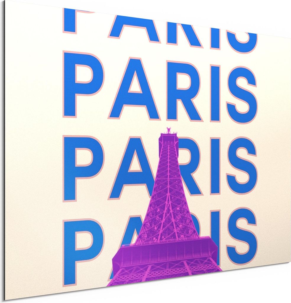 DEQORI Alu-Dibond Bild Weiß 60x40 cm 'Paris Calling' Wandbild Metall dünn Design