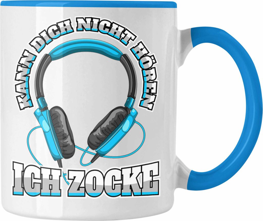 Trendation - Gamer Tasse Geschenk Jungen Zocker Mitbringsel Männer Tassen Zocken Gaming Geschenkideen PC Kinder Zubehör Spruch Lustig (Blau)