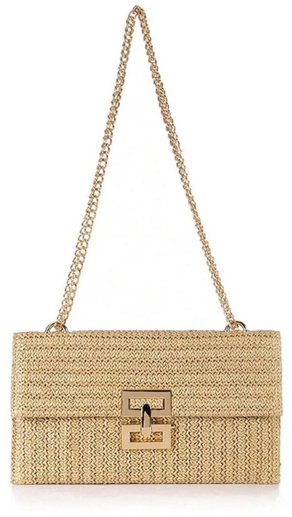 Geweven Vierkante Dames Clutch mit Metallkette in Khaki
