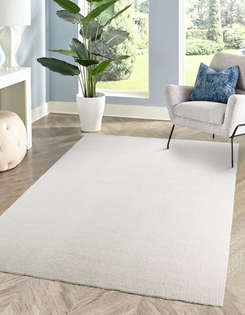 Waschbarer Teppich Kurzflor für Wohnzimmer, Esszimmer, Schlafzimmer, faltbar, SOFT, Weiß 200x290cm