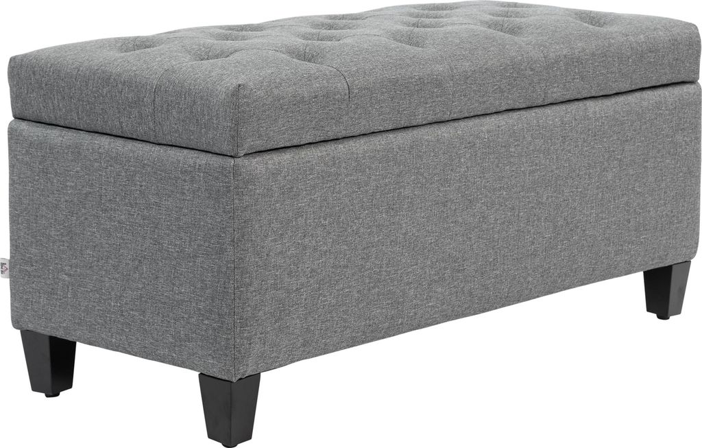 Sitzbank, Polsterbank mit Stauraum, leinenartiges Polyester, Kautschukholz, 100 x 40 x 44 cm, Hellgrau